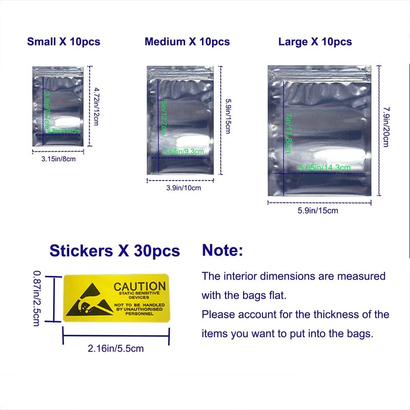 Mobudy Antistatic Bags ESD Shielding Bag with Anti-Static Labels for Hard Drive SSD HDD Motherboard Video Card RAM Electronic Devices (30pc 3 Sizes ziplock) - Image 2